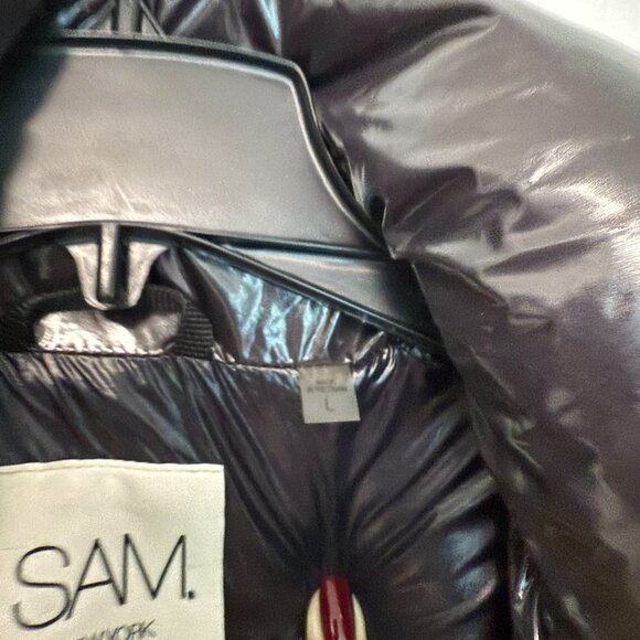 SAM. New York Glossy Down Puffer Jacket L Black/Charcoal | $395 Retail - Picture 4 of 10